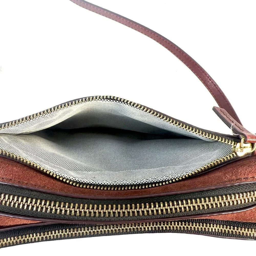 Fossil Campbell Purse Red Burgindy Leather and Suede Sling Bag Crossbody